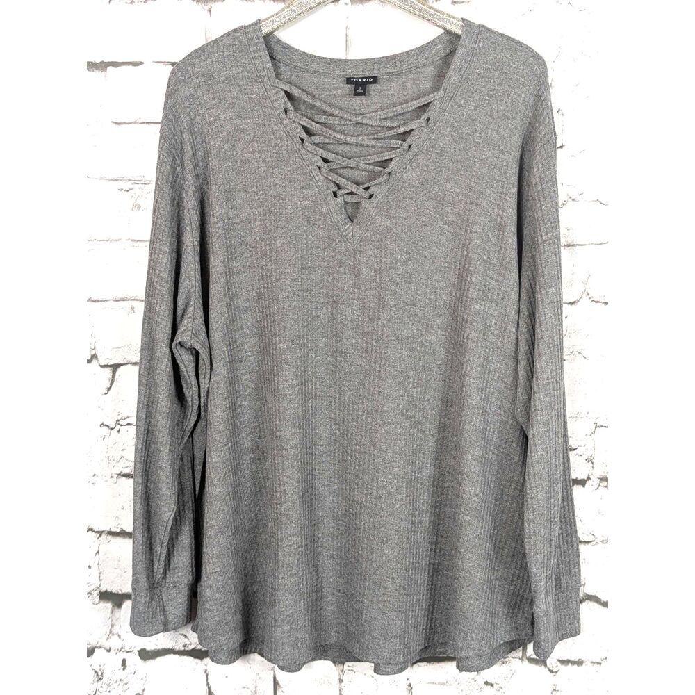 TORRID Gray Thermal Knit Top Athleisure Fall Movie Night Cozy Comfy Lounge 3X